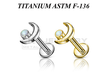 Лабрет из титана Ti Metal луна с опалом