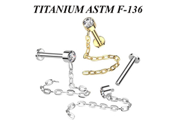 Лабрет из титана с цепочкой