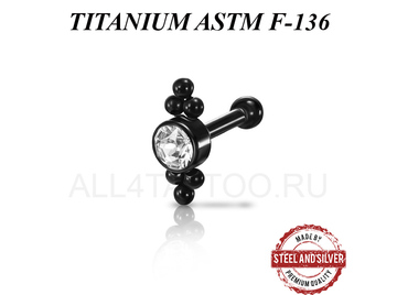 Микроштанга Steel and Silver чёрная с кластером Premium Crystals