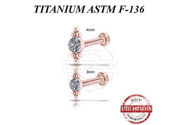 Лабрет титановый Steel and Silver розовое золото с кластером Premium Crystals