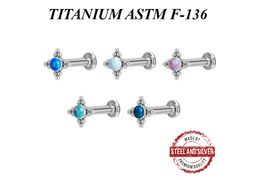 Лабрет из титана Steel and Silver с опалом