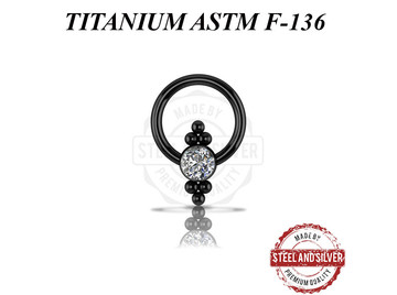 Кольцо из титана Steel and Silver черное с Premium Zirconia