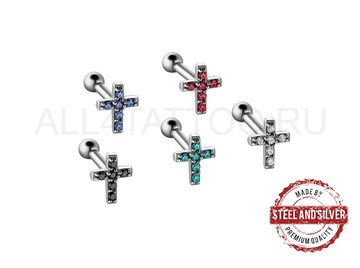 Микроштанга Steel and Silver крест из страз