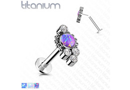 Безрезьбовой лабрет из титана с кластером страз и опала