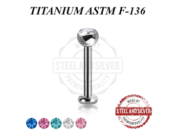 Лабрет из титана Steel and Silver с кристаллом Premium Zirconia