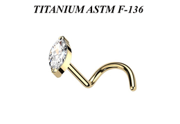 Нострил из титана с золотым pvd покрытием и кристаллом "маркиз"
