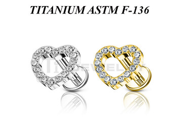 Лабрет из титана Ti Metal хрустальное сердце